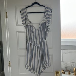 American Eagle Blue & White Striped Romper